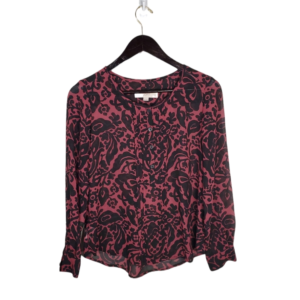 THE LOFT Floral Sheer Long Sleeve Button Up Blouse